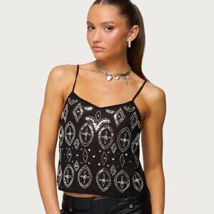 Edikted | Kaleesy Beaded Tank Top in Black
